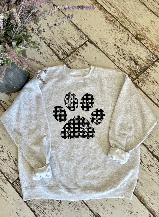 Checkered Paw Print Crewneck